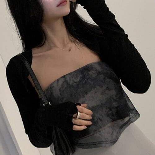 New 2022 Spring Women Basic Cropped Top Cardigan Femme Streetwear Bolero Outerwear Cotton All-match Temperament Long Sleeve Tops