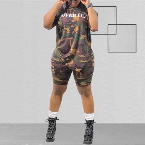 Camouflage Print Shorts Sets For Women Large Big Size 4XL 5XL Blouse & Shorts Bodycon Fashion Outfits 2 Pieces Matching Sets New