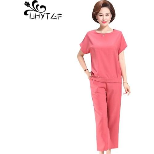 UHYTGF 4XL plus size set women fashion pullover tshirt top elegant female summer 2 piece set casual tracksuit suit for women1612