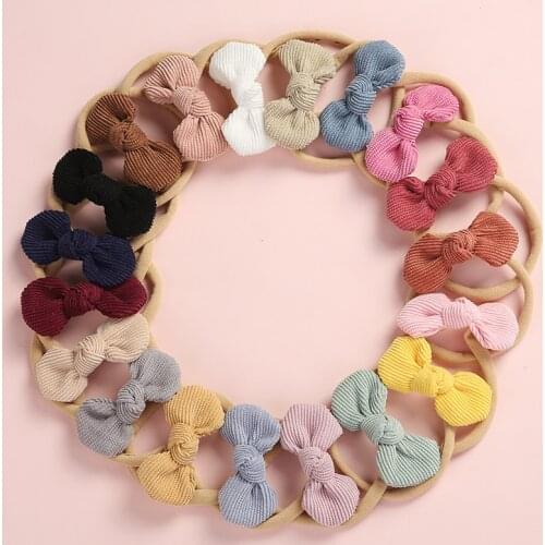 1PC Retail 3.2" Solid Corduroy Hair Bow Elastic Nylon Headband DIY Elastic Hairbands Baby Boy Gils Photo Pro Hair Accessories