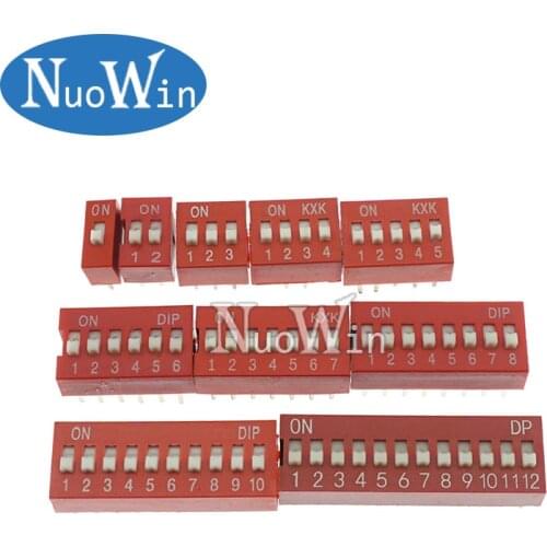 10pcs Slide Type Switch Module 1 2 3 4 5 6 7 8 10 12 PIN Bit 2.54mm Position Way DIP Red Pitch Toggle Switch Red Dial Switch