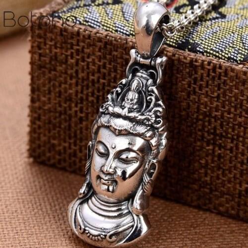 100% 925 Silver Kuanyin Buddha Pendant Vintage Sterling Avalokitesvara Bodhisattva Pendant Buddhist Guanyin Good Luck Pendant