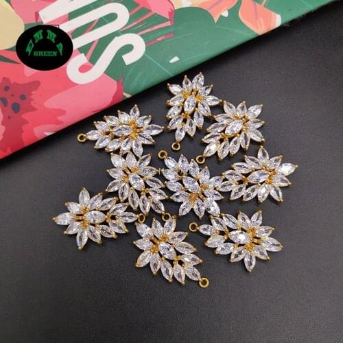 Charms Zircon Lotus Flower Crystal Copper Charm Pendant for Bracelets Necklace Jewelry Findings gold color 27.5*18.4 mm 10 pcs