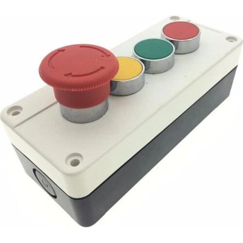 AC 240V 3A 40mm Red Mushroom Emergency Stop NC Latching Push Button Station Grey Panel