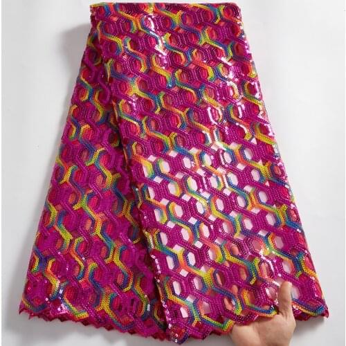 African Sequins Lace Fabric 2021 New High Quality Purple Sequins Sewing Embroifery Fabrics 5 Yards Dresses For Womem Party A2517