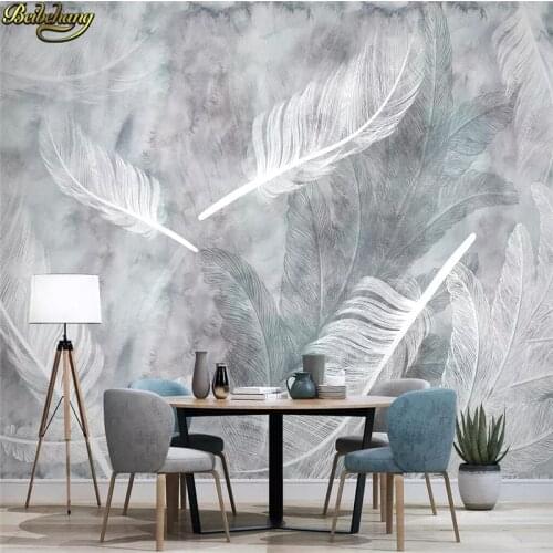 Beibehang Custom Nordic hand drawn feather modern wallpaper roll minimalist TV background photo mural wallpapers for living room