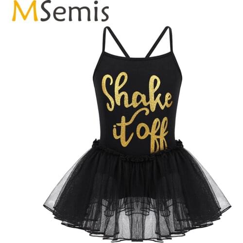 Black Girls Ballet Dress Children Mesh Ballet Tutu Skirt Shiny Letters Shake It Off Printed Gymnastics Leotard Kids Dancewear