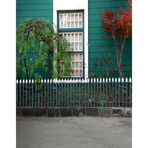 Blue House Tree Fence Photography Backdrops Photo Props Studio Background 5x7ft