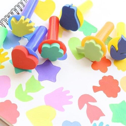 6pcs DIY Painting Sponge Brush Set Sponge Stampers Graffiti Ink Stamp Drawing Tools for Kids (Random Pattern and Color)