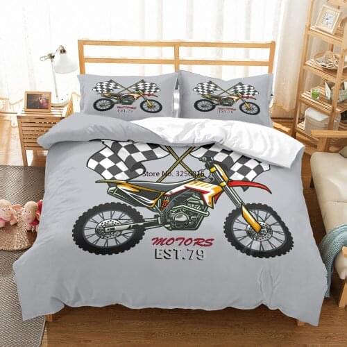 Motorcycle Racing Duvet Cover Set Gray Background Bedding Set 2/3PCS Microfiber Soft Pillowcase Double Queen King Size Bedspread