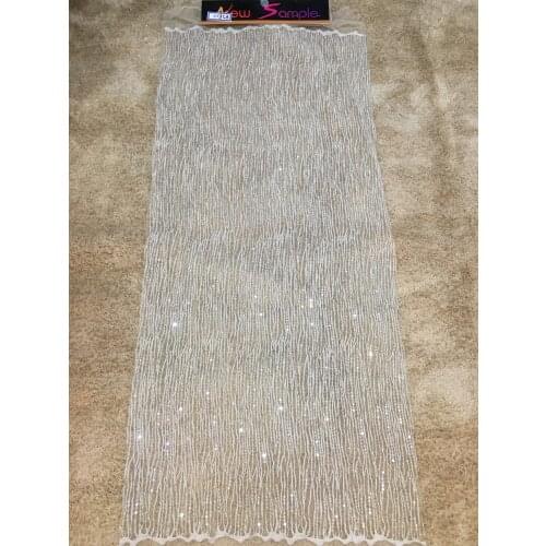 Beaded& Sequins Embroidery Lace Wedding Dress Fabric Nigerian Textile African Trimming Lace For Wedding dress 5Yards/ lot