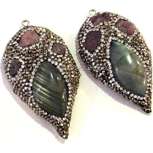 M603184516 Pave Tear Drop Shape Labradorite Stone Connector Pave Stone Pendant