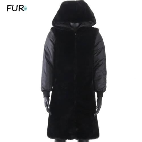 Winter Jacket men Real Fur Coat Natural Faux Rabbit Fur Liner X-Long Outerwear Streetwear