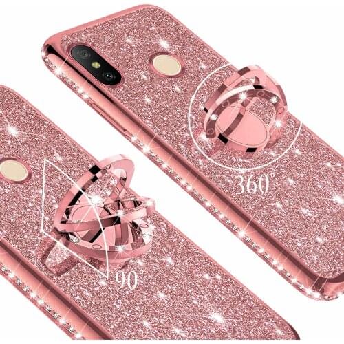 Finger Ring Diamond Soft Case For Xiaomi Redmi 7 7A 6A Note 9 5 7 K20 Pro Mi 9 9T 8 SE Lite A2 A3 Mi A3 9C Glitter Plating Cover