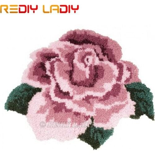 Latch Hook Kits Make Your Own Rug Pink Rose Tapestry Crocheting Cushion Mat DIY Carpet Rug Set Pre-Printed Canvas Hobby & Crafts