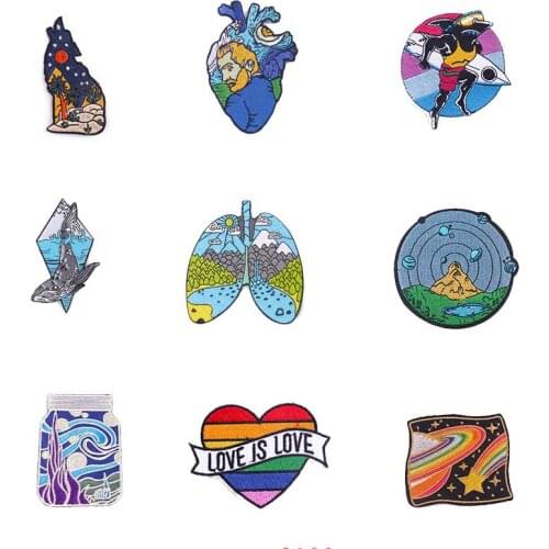 DIY Heart Patches Embroidered Patches For Clothing Fusible Sewing For Clothing Iron on Jacket Accessories Applique Decor Round