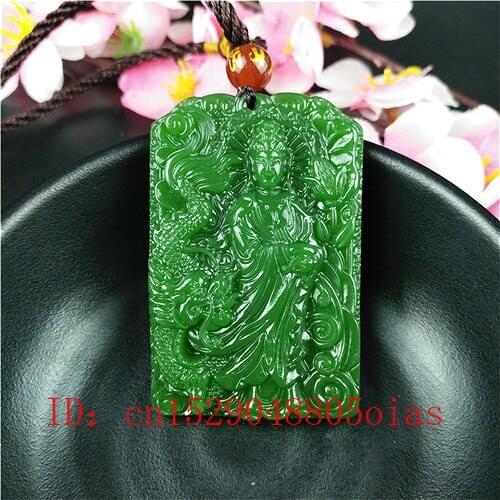 Natural Green Chinese Jade Dragon Guanyin Pendant Necklace Fashion Accessories Charm Jewelry Carved Amulet Gifts for Women