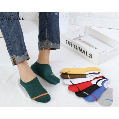 Sock Slippers Women Short Summer Striped Kawaii Japanese Style All-match Simple Student Casual Womens Breathable Colorful Girls