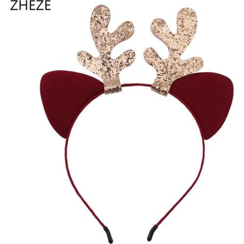 1PC Retail 2021 New Christmas Deer Hairband Glitter Cat Ears Headband Party Cosplay Headwear 7 Colors Hair Accessories For Ki