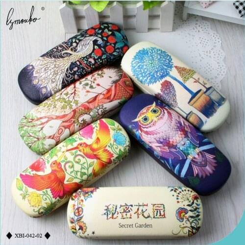 Lymouko New Design Secret Garden Animal Flower Pattern PU Leather Glasses Case Kit Holder Metal Glasses Box for Women Gift