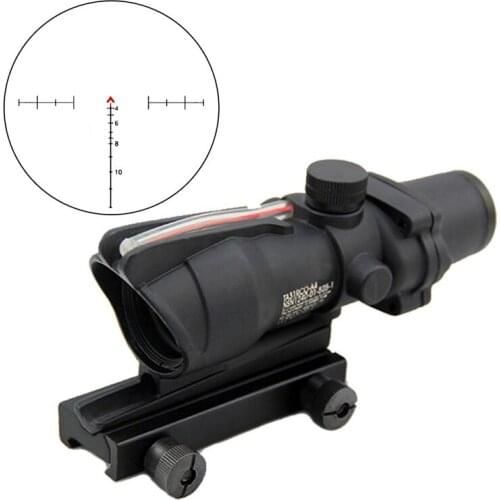 Hunting Rifle Scope ACOG 4X32 Fiber Optics Red Dot Illuminated Chevron Glass Etched Reticle Tactical Weaver Combat Sight