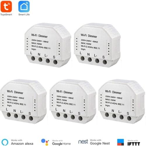 WiFi Dimmer 5 pieces Tuya Smart WiFi Dimmer Switch Module 150W Smart Switch Dimmer Work with Alexa Echo Google Home compatiable