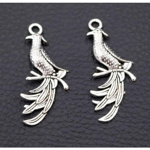 King Of The Birds - Phoenix Pendant, Metal Slice Phoenix Charms, Wildlife Charms, Natures Charms, Silver Plated A1997 15pcs