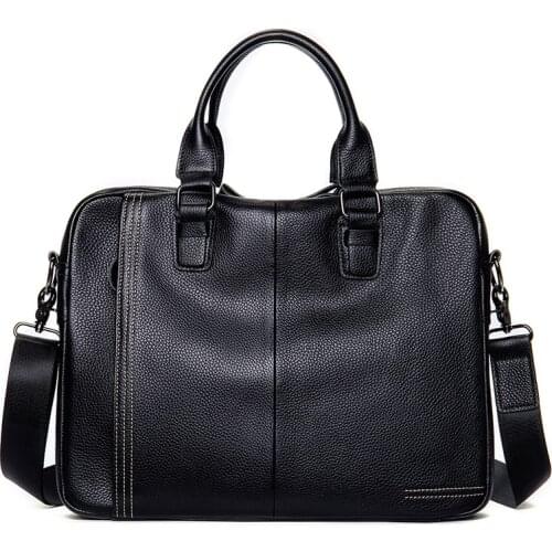 Luufan Men Genuine Leather Shoulder Bag Fashion Black Business Bags Handbags Men Leather 14'' Laptop Briefcases Crossbody Bag