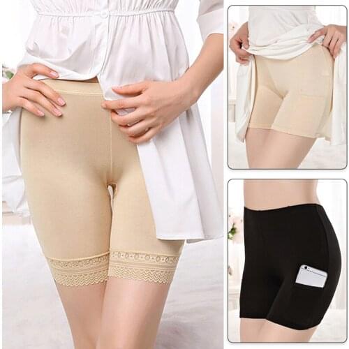 New Women Soft Cotton Lace Seamless Safety Shorts Pants Summer Under Skirt Boxer Shorts With Pockets Boyshorts Women Panties