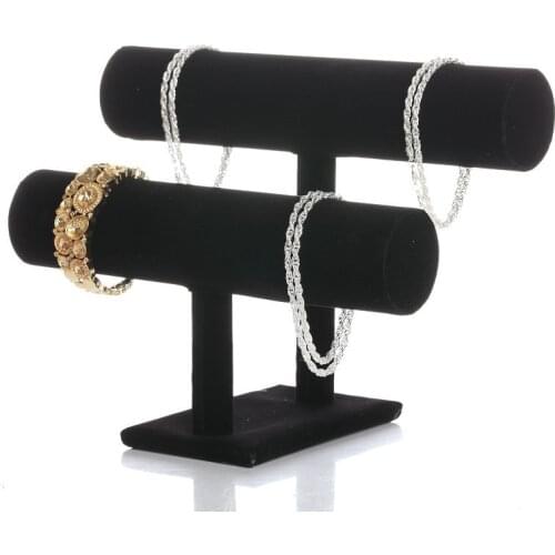 Velvet/Wood/Burlap Bracelet Chain Watch 2 layers Rack Jewelry Hard Display Stand Holder Jewelry Organizer Display Stand