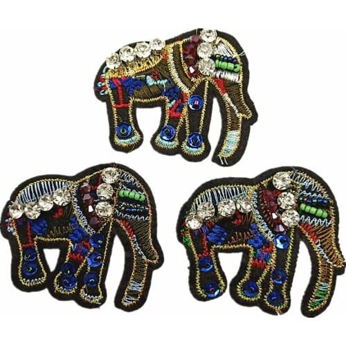 Beaded Elephants Patch Sequined Animal Patches Embroidery Patch For Clothing Bag Shoes DIY Sewing Accessories Parches Para P0034