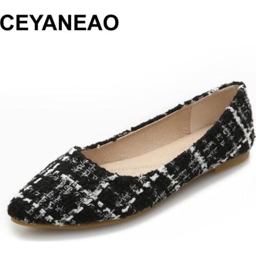 CEYANEAO 34~43Women Plus Size Flats Ladies Slip On Loafers Breathable Comfortable Lady Single Shoes Pointed Toe Ballet Flat Shoe