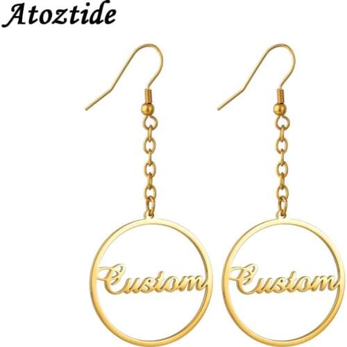 Atoztide Personalized Name Stainless Steel Letter Earrings For Women Fashion Custom Name Cricle Earrings Weddings Party Jewelr