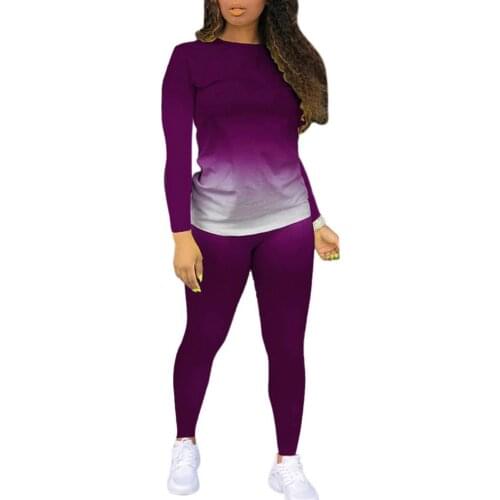 Pant Suits Women Leisure elegance Gradient Long Sleeve O Neck Elastic Blouse Top Pants Pajamas Sleepwear Set Womens Clothing