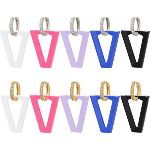 ZHUKOU Geometric triangle hoop earrings Neon Enamel women Dangle Earring gold silver color earrings Fashion jewelry wholesale