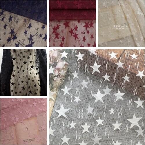 150cm Wide Jaquard Stars Mesh Lace Fabric For Girls' Tulle Dress Wedding Garment DIY Home Textile Curtain Sewing Decorative