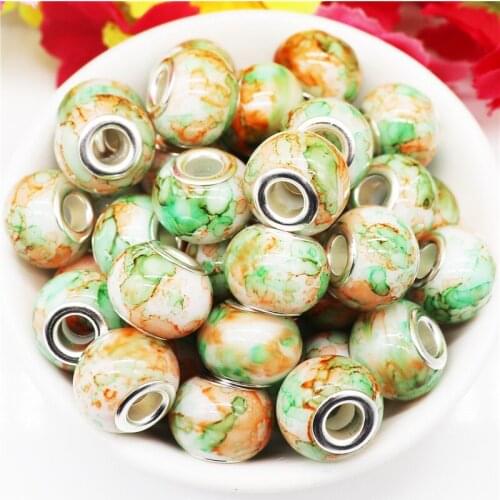 20Pcs New Color Flower Art Glass Beads Big Hole Murano Bead Pandora Bracelet Bangle Chain Pendant Necklace for DIY Women Jewelry