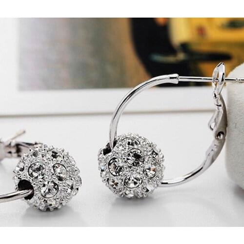 2021 New Minimalist Rhinestones Ball Hoop Earrings for Women Gold Color Geometrical Elegant Wedding Earrings Vintage Jewellery
