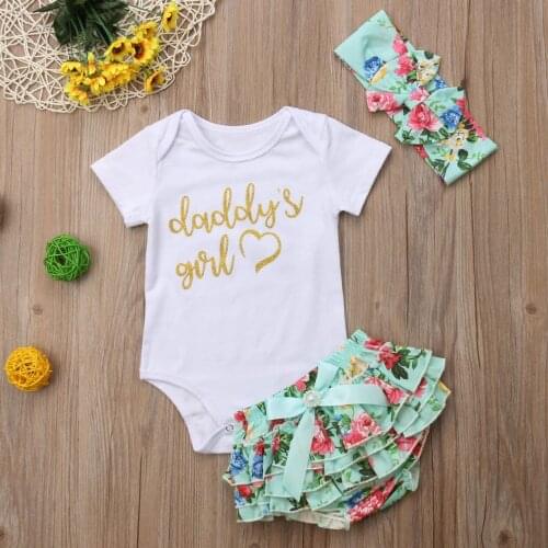 Pudcoco 3Pcs 0-2T Toddler Baby Girls Casual Cotton Tops Romper Baby Girl Clothes Floral Pants Outfits Set Clothes