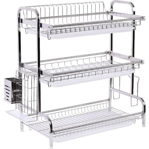 304 Stainless Steel Dish Rack Drain Rack Drying Filter Tableware Storage Box Dishes Dishes Supplies Kitchen Racks 3 Layers