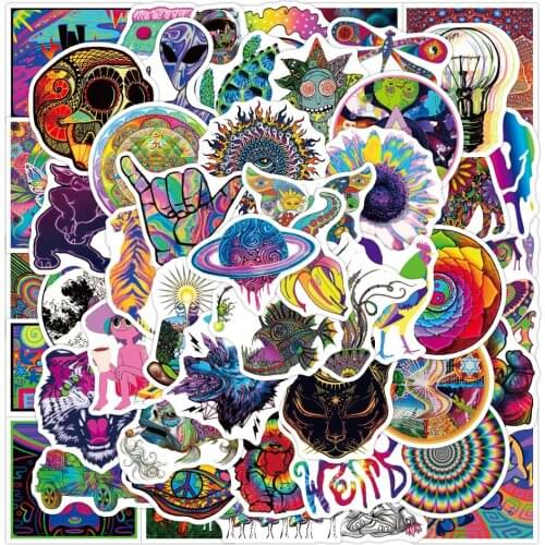 50pcs Psychedelic Series Graffiti Stickers Waterproof Luggage Laptop Scooter Water Cup Stickers Customization