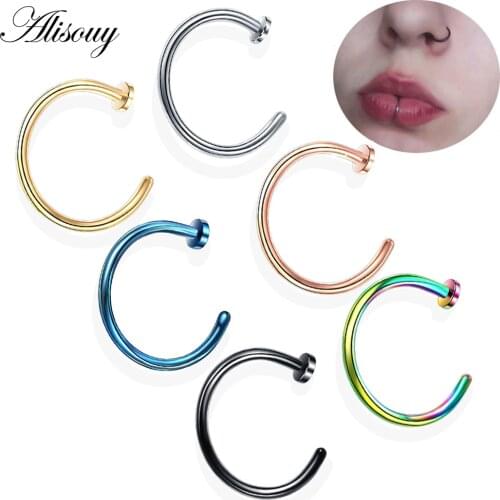 Alisouy 1pc 6/8/10mm 18g/20g Colorful Fake Nose Piercing Ring Body Piercing Industrial Steel Fake Piercing Lip Ring Earrings