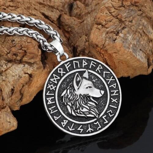 BUDROVKY Vikings Wolf Pendant Norse Runic Runes Amulet And Talisman Jewelery Viking Necklace Dropship Suppliers 2020