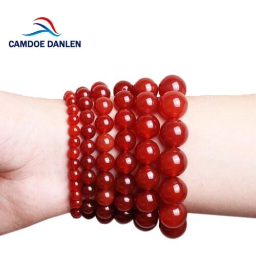 Trendy AAA Carnelian Bracelet Women Men Jewelry 6/8/12/14/16mm Red Stone Beads Bracelets & Bangle Bijoux Homme Erkek Bileklik