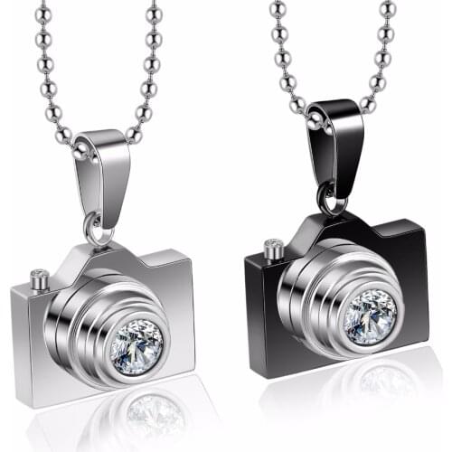 Fashion Women Stainless Steel Choker Necklace Cute Camera Pendant Black Gun Meatl & Silver Tone Gift for She Dropship Wholesale
