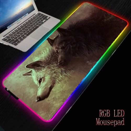 Mairuige Wolf Animal Gaming Computer Mouse Pad Large RGB Mouse Mat Big Desk Mat Non-Slip Rubber Base Mousepad for Laptop PC Game