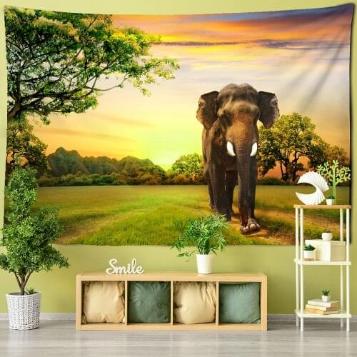 Indian Elephant Tapestry Wall Hanging Sunset Forest Bohemian Style Hippie Nature Beach Towel Art Home Room Decor