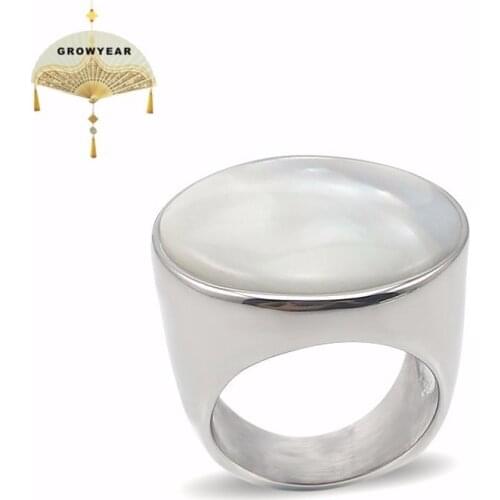 316L stainless steel product add mother of pearl women ring silver color fashion bezel setting wide interface jewelry
