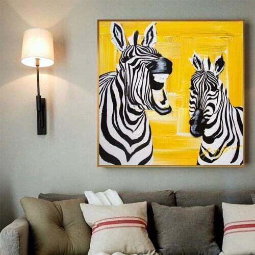 Two Zebras Canvas Painting Funny Animal Posters and Prints Bedroom Decor Yellow Wall Art Pictures Home Decoration Wall Paintings