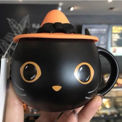 Ceramic Mark Cup Coffee Cup with Lid Household Water Cup 325m Creative Personality Cute Girl Heart Black Cat Witch складной стак